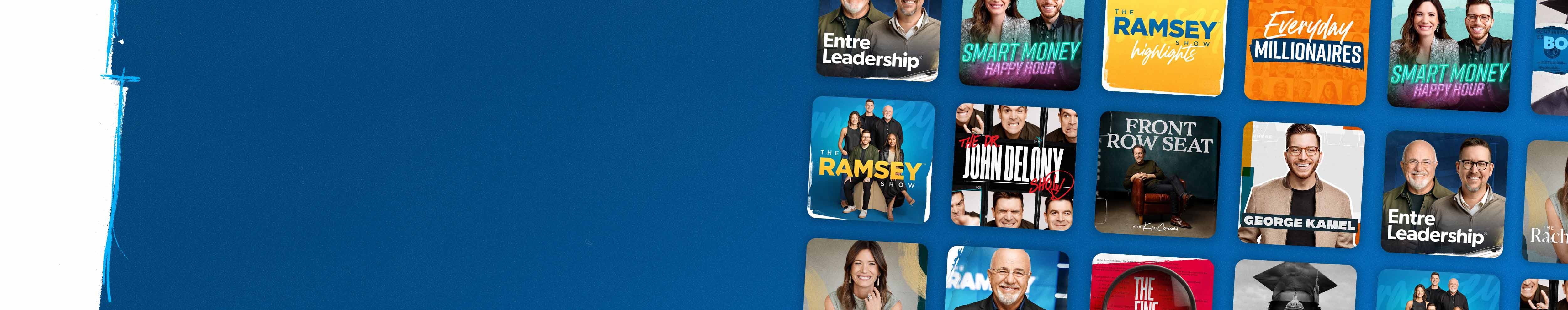 Ramsey Network’s official show lineup displayed as program tiles on a blue background
